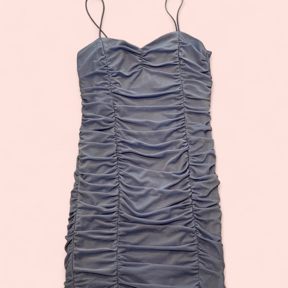 Periwinkle Ruched Mini Dress - Picture 3 of 7
